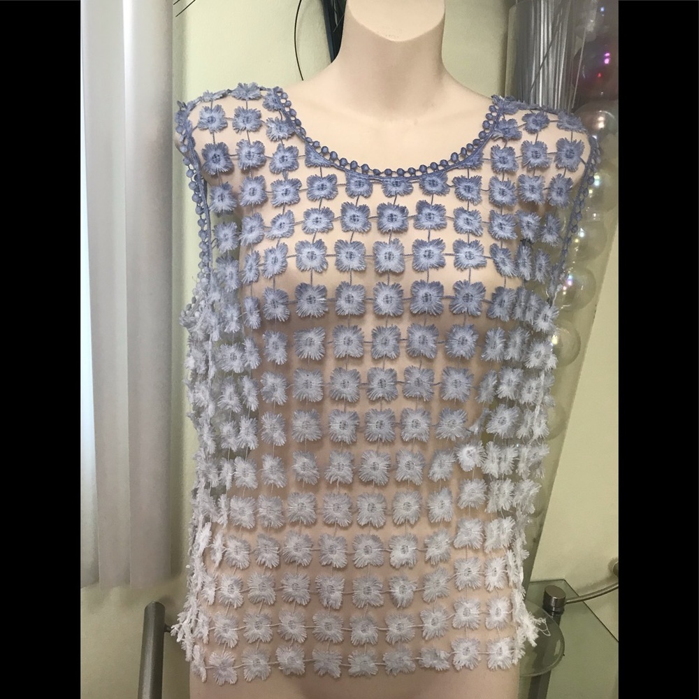LUNA NEW Sheer Lace Floral Ombrรฉ Flowers Lace Top Shirt Tank Tunic Sleeveless S
